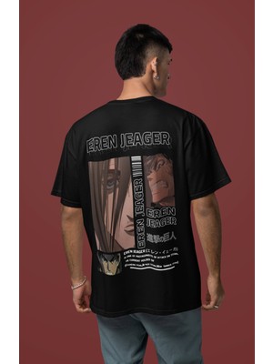 Sevbano Eren Jeager Attack On Titan Sırt Baskılı Unisex Oversize Anime Tişört