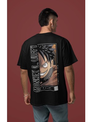 Sevbano Monkey D. Luffy Sırt Baskılı Unisex Oversize One Piece Anime Karakter Tişört