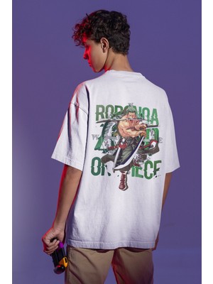 Sevbano One Piece Roronoa Zoro Sırt Baskılı Unisex Oversize Anime Tişört