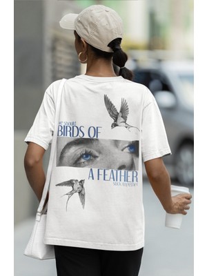 Sevbano Birds Of A Feather Yazılı Billie Eilish Sırt Baskılı Unisex Oversize Şarkıcı Tişört