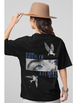 Sevbano Birds Of A Feather Yazılı Billie Eilish Sırt Baskılı Unisex Oversize Şarkıcı Tişört