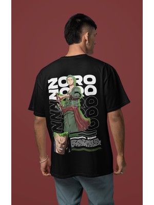 Sevbano One Piece Roronoa Zoro Sırt Baskılı Unisex Oversize Anime Karakter Tişört