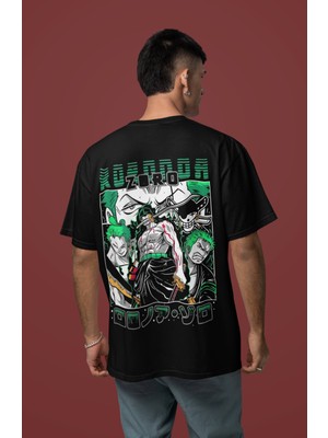 Sevbano Tasarım Roronoa Zoro Sırt Baskılı Unisex Oversize One Piece Anime Tişört