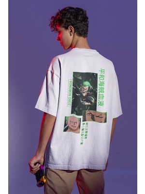 Sevbano Roronoa Zoro One Piece Sırt Baskılı Unisex Oversize Anime Tişört