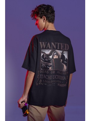 Sevbano Wanted Itachi Uchiha Naruto Sırt Baskılı Unisex Oversize Anime Tişört