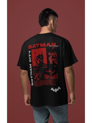 Sevbano Batman Gotham City Sırt Baskılı Unisex Oversize Kahraman Tişört