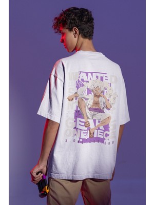 Sevbano Wanted Monkey D. Luffy Gear 5 One Piece Sırt Baskılı Unisex Oversize Anime Tişört