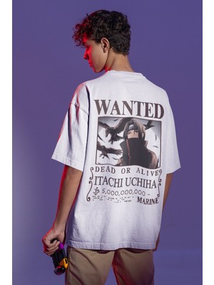 Sevbano Wanted Itachi Uchiha Naruto Sırt Baskılı Unisex Oversize Anime Tişört