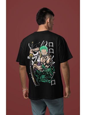 Sevbano One Piece Roronoa Zoro Sırt Baskılı Unisex Oversize Anime Tişört