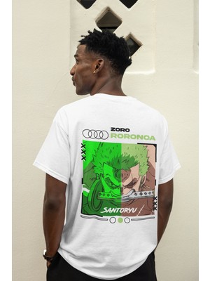 Sevbano One Piece Roronoa Zoro Sırt Baskılı Unisex Oversize Anime Tişört