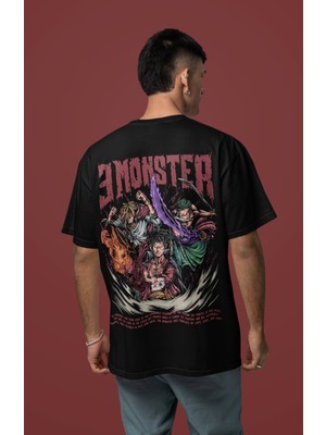 Sevbano Monkey D. Luffy Roronoa Zoro Sanji Sırt Baskılı Unisex Oversize One Piece Karakterleri Anime Tişört