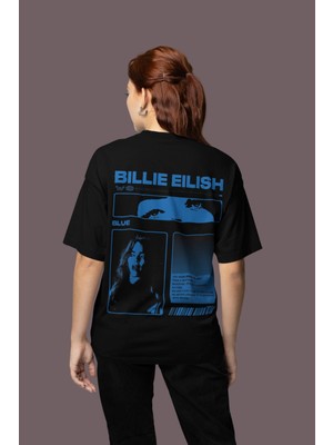 Sevbano Tasarım Billie Eilish Sırt Baskılı Unisex Oversize Şarkıcı Tişört