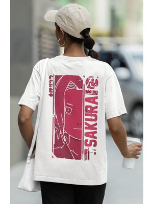 Sevbano Naruto Sakura Haruno Sırt Baskılı Unisex Oversize Anime Tişört