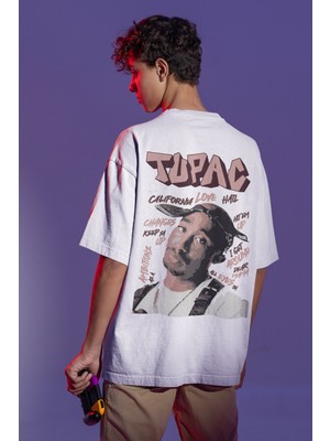 Sevbano Tupac Rapper Sırt Baskılı Unisex Oversize Şarkıcı Tişört
