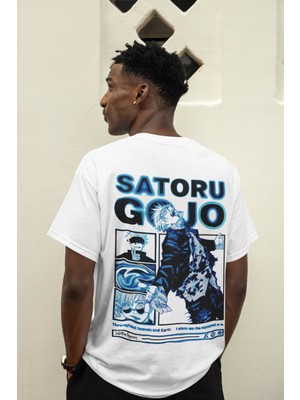 Sevbano Jujutsu Kaisen Gojo Satoru Sırt Baskılı Unisex Oversize Anime Tişört