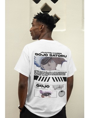 Sevbano Jujutsu Kaisen Gojo Satoru Sırt Baskılı Unisex Oversize Anime Tişört