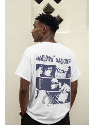 Sevbano Naruto Sasuke Uchiha Sırt Baskılı Unisex Oversize Anime Tişört