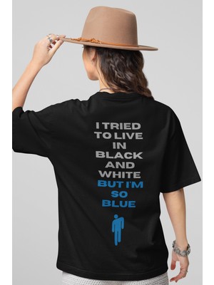 Sevbano Tasarım Billie Eilish Sırt Baskılı Unisex Oversize Şarkıcı Tişört