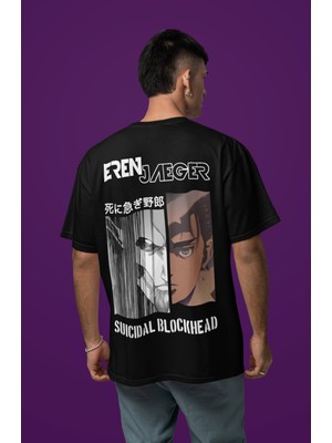 Sevbano Eren Yaeger Attack On Titan Sırt Baskılı Unisex Oversize Anime Tişört