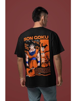 Sevbano Son Goku Dragon Ball Sırt Baskılı Unisex Oversize Anime Karakter Tişört