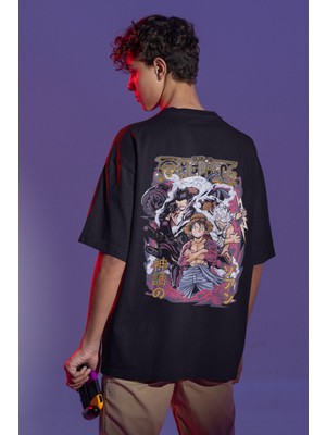 Sevbano One Piece Monkey D. Luffy Sırt Baskılı Unisex Oversize Anime Tişört