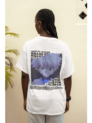 Sevbano Hunter x Hunter Killua Zoldyck Sırt Baskılı Unisex Oversize Anime Tişört