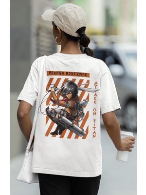 Sevbano Attack On Titan Mikasa Ackerman Sırt Baskılı Unisex Oversize Anime Tişört