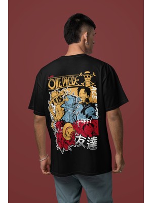 Sevbano Ace Sabo Monkey D. Luffy Sırt Baskılı Unisex Oversize One Piece Karakterler Anime Tişört