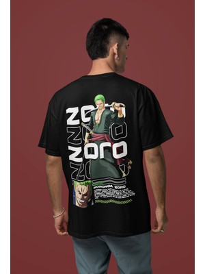 Sevbano Roronoa Zoro One Piece Sırt Baskılı Unisex Oversize Anime Karakter Tişört