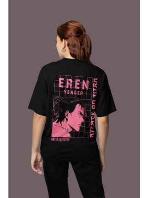 Sevbano Attack On Titan Sırt Baskılı Unisex Oversize Eren Yeager Anime Karakter Tişört