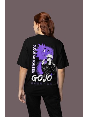Sevbano Gojo Satoru Jujutsu Kaisen Sırt Baskılı Unisex Oversize Anime Tişört