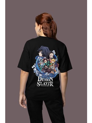 Sevbano Demon Slayer Kimetsu No Yaiba Sırt Baskılı Unisex Oversize Anime Tişört