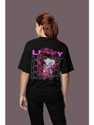 Sevbano Tasarım Monkey D. Luffy Sırt Baskılı Unisex Oversize One Piece Tişört