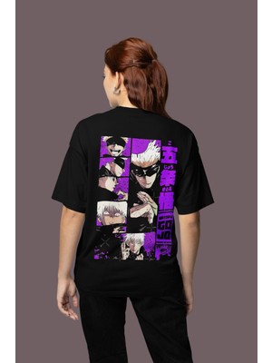 Sevbano Jujutsu Kaisen Gojo Satoru Sırt Baskılı Unisex Oversize Anime Karakter Tişört