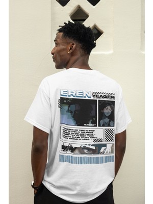 Sevbano Attack On Titan Eren Yeager Sırt Baskılı Unisex Oversize Anime Tişört