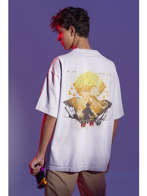 Sevbano Zenitsu Agatsuma Sırt Baskılı Unisex Oversize Anime Tişört