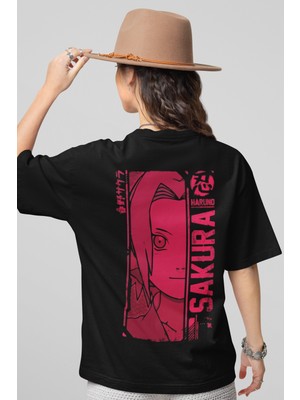 Sevbano Naruto Sakura Haruno Sırt Baskılı Unisex Oversize Anime Tişört