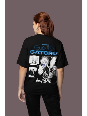 Sevbano Tasarım Jujutsu Kaisen Sırt Baskılı Unisex Oversize Gojo Satoru Anime Tişört