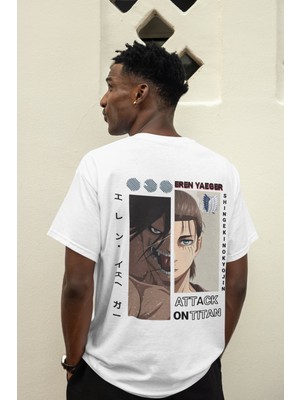 Sevbano Attack On Titan Eren Yeager Sırt Baskılı Unisex Oversize Anime Tişört