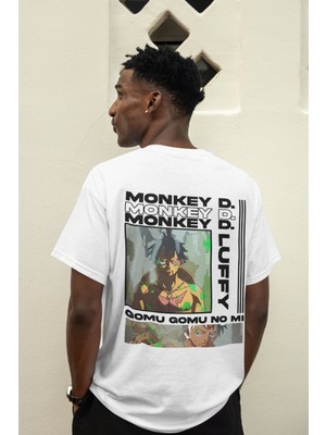 Sevbano One Piece Monkey D. Luffy Sırt Baskılı Unisex Oversize Anime Tişört