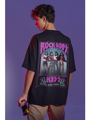 Sevbano Kiss Rock Metal Sırt Baskılı Unisex Oversize Müzik Grubu Tişört