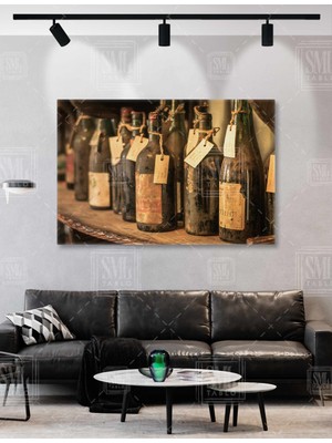 SML Tablo Rafta Eski Şarap Şişeleri Vintage Cam Şişeler Yatay Kanvas Tablo