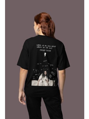 Sevbano Tasarım Billie Eilish Sırt Baskılı Unisex Oversize Şarkıcı Tişört