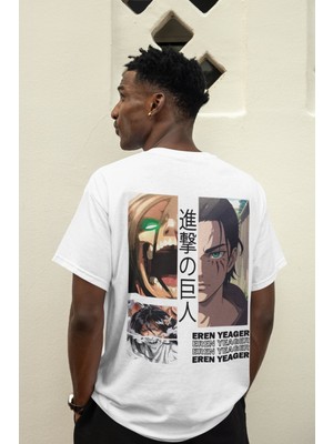 Sevbano Attack On Titan Eren Yeager Sırt Baskılı Unisex Oversize Anime Tişört