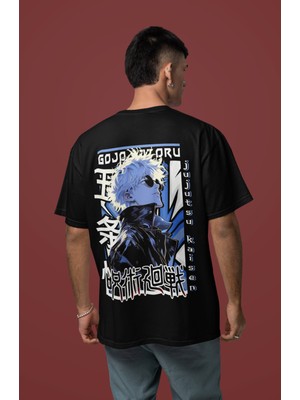 Sevbano Gojo Satoru Jujutsu Kaisen Sırt Baskılı Unisex Oversize Anime Tişört
