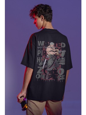 Sevbano Wanted Roronoa Zoro Sırt Baskılı Unisex Oversize One Piece Anime Tişört