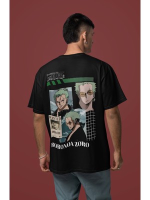 Sevbano One Piece Roronoa Zoro Sırt Baskılı Unisex Oversize Anime Tişört