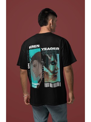 Sevbano Eren Yeager Attack On Titan Sırt Baskılı Unisex Oversize Anime Karakter Tişört