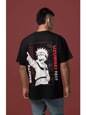 Sevbano Naruto Uzumaki Jinchuriki Sırt Baskılı Unisex Oversize Anime Tişört
