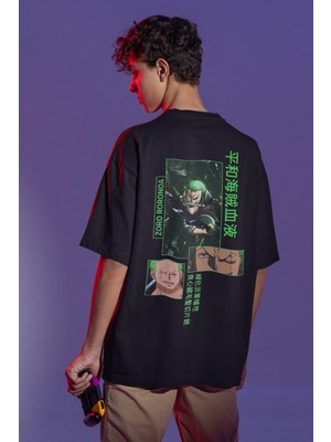 Sevbano Roronoa Zoro One Piece Sırt Baskılı Unisex Oversize Anime Tişört